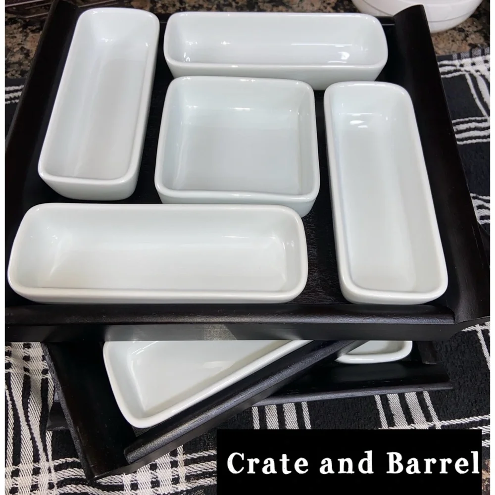 Crate & Barrel~5-part server with tray~Never used~Lot of 3 sets